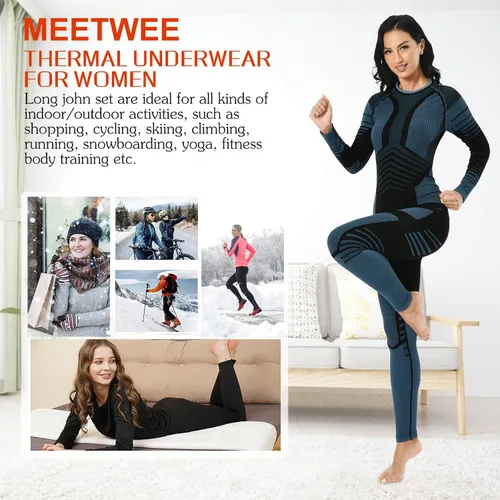 Vista 6 de MEETWEE Ropa interior térmica para mujer, Long Johns Ski para clima frío, capa base, cálida parte superior e inferior de invierno para correr