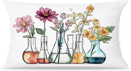 Vista 14 de Juego de 2 fundas de almohada florales con lazo de cinta azul y rosa de 18 x 18 pulgadas, decoración de dormitorio de habitación preparada, fundas