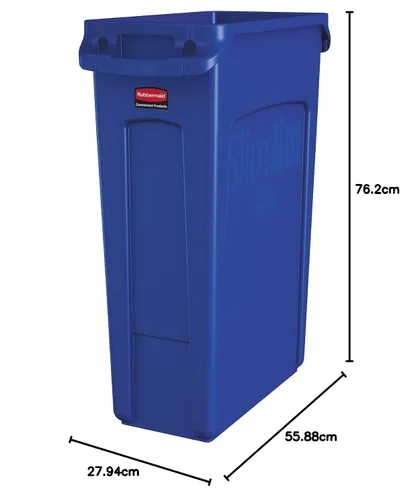 Vista 8 de Rubbermaid - Basurero Commercial Products Slim Jim, rectangular de plástico con canales de ventilación, 23 gal, azul (1956185)