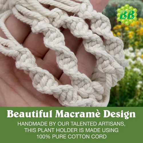 Vista 5 de Colgador de macramé para plantas con cuerda corta (sin borla) – 23 pulgadas – Cordón de macramé de algodón para macetas de decoración bohemia