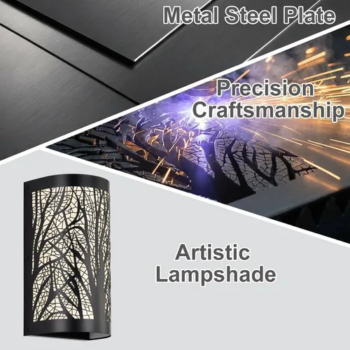 Vista 5 de Juego de 2 apliques de pared rústicos industriales de granja, ramas de árbol de metal con cableado, lámparas de pared vintage con pantallas