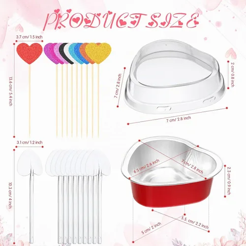 Vista 2 de Juego de 300 moldes para tartas en forma de corazón para el día de San Valentín, de 1.86 onzas, desechables, mini moldes para tartas con tapas