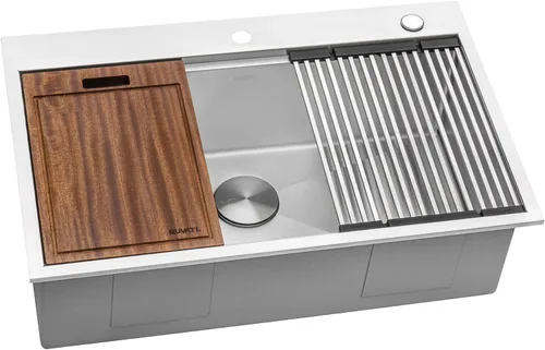 Vista 14 de Ruvati Fregadero de Preparación de Barra Estación de Trabajo de 13 pulgadas con Tapa - Fregadero de Cocina de Acero Inoxidable Calibre 16 Bajo