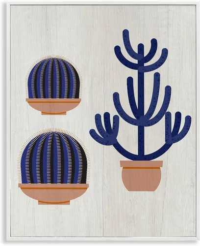 Vista 22 de Abstracto Cactus Trio Botanical, 11 x 14 pulgadas enmarcado Giclée Print Azul