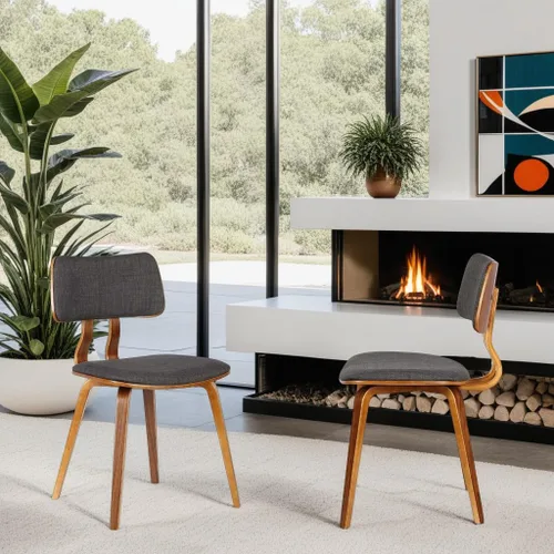 Vista 5 de Armen Living Jaguar Silla de comedor en tela de carbón y acabado de madera de nogal, acabado carbón/nogal, 20 pulgadas de profundidad x 18 pulgadas
