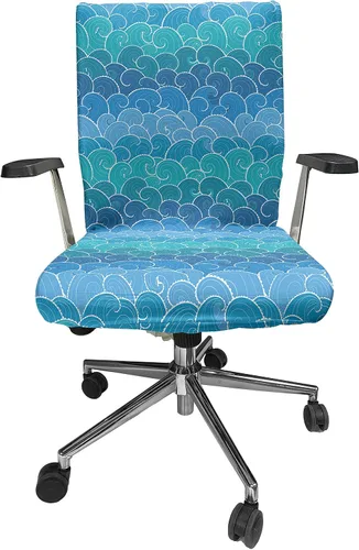 Vista 14 de Lunarable Funda para silla de oficina tribal, diseño azteca, nativo americano, geométrico, simbolismo étnico con espirales de triángulos, elástico