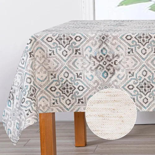 Vista 21 de MYSKY HOME - Mantel para mesa rectangular, impermeable, manteles de algodón suave para interior/exterior, mantel sin arrugas para mesa rectangular