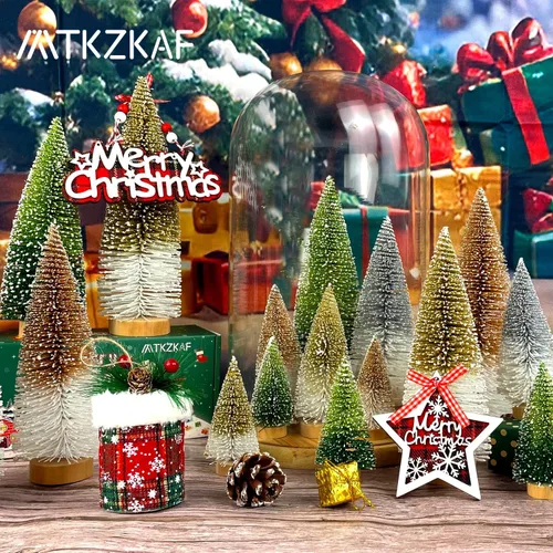 Vista 4 de Mini árboles de Navidad de cepillo para botellas, árboles de Navidad para decoraciones navideñas, multicolor para mesa, árbol de Navidad degradado