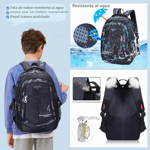 Vista 6 de Bansusu Mochila escolar para niños, de camuflaje, mochila escolar para niños, Estilo B - Azul, Mochilas Daypack