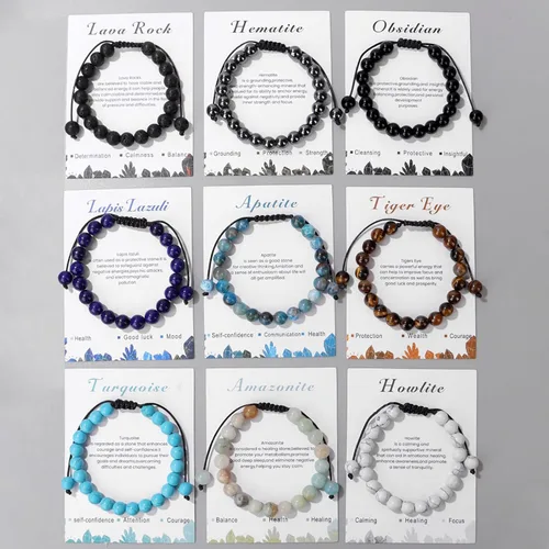 Vista 28 de Pulsera de cristal curativo para mujer de 0.315 in, pulsera de cuentas de cristal natural ajustable hecha a mano, joyería curativa, regalo