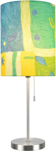 Vista 2 de Aspen Creative 40083-4 Juego de 1 lámpara de mesa con candelabro, diseño contemporáneo en níquel satinado, 8.0 x 8.0 x 19.5 pulgadas, azul, Amarillo
