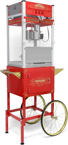 Vista 16 de Máquina para hacer palomitas de maíz, carrito profesional con hervidor de 6 onzas para hasta 25 tazas, máquina comercial vintage de acero Rojo