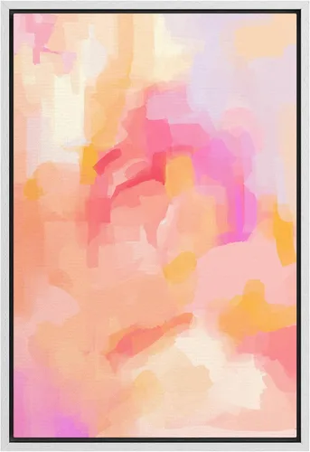 Vista 12 de SIGNFORD Lienzo enmarcado para pared, acuarela pastel, rosa, puesta de sol, nube, naturaleza, ilustraciones de área silvestre, arte moderno