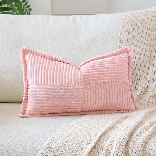 Vista 25 de OTOSTAR Fundas de almohada decorativas de pana a rayas con empalme, fundas de almohada bohemias súper suaves, almohadas decorativas con textura