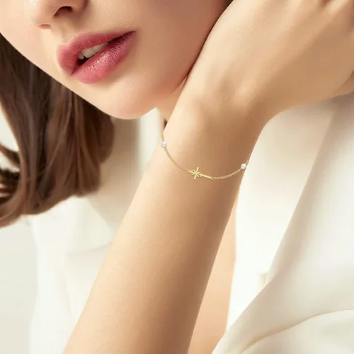Vista 2 de Pulsera de oro de 14 quilates con dijes de oro real, joyería de Navidad, regalos para mujeres y niñas