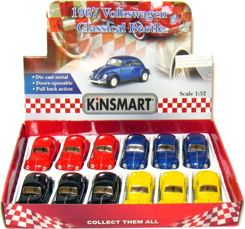 Vista 6 de 12 piezas en caja: 5" 1967 VW Classic Beetle escala 1:32 (negro/azul/rojo/amarillo)