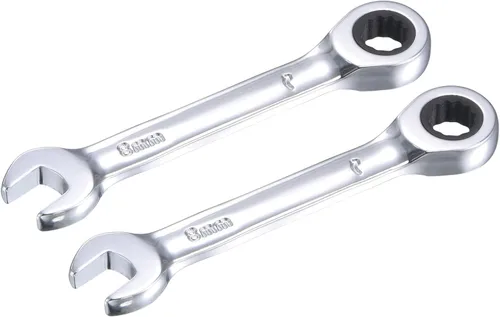 Vista 13 de uxcell Llave combinada de trinquete rechoncha de 0.236 in métrica 72 dientes 12 puntos herramientas terminadas en caja, CR-V 2 piezas