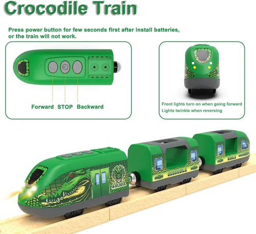 Vista 4 de Juego de tren a pilas para pista de madera, juguete de tren motorizado para niños, vehículo de tren urbano compatible con Thomas & Friends, Brio