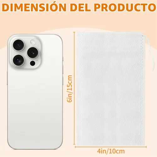 Vista 2 de Paquete de 100 bolsas de filtro de té desechables, infusores de té de 4 x 6 pulgadas, filtro de muselina vacía con cordón, bolsas de té con cordón