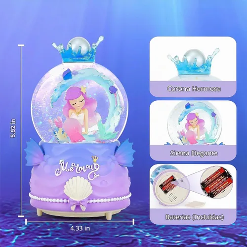Vista 5 de Globo de nieve BREIS, globos de nieve de sirena de 100 mm automáticos con copos de nieve, cajas de música, luces LED, decoración del hogar, regalos