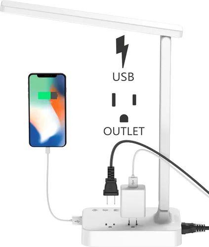 Vista 11 de Drevet Lámpara de escritorio LED con cargador inalámbrico, luz de mesa de escritorio con puerto de carga USB y 2 tomas de corriente, 3 modos