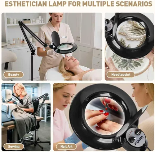 Vista 8 de Lámpara de pie para esteticistas, lámpara de pie de aumento 10X con base rodante de 5 ruedas, 2200 lúmenes, atenuación infinita cálida y fría, lupa