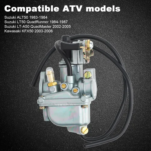 Vista 5 de Carburador LT50 y caja de filtro de aire y válvula de combustible Petcock con bujía para Suzuki ATV Quadmaster 50 LT-A50 2002-2005, ALT50 1983-1984