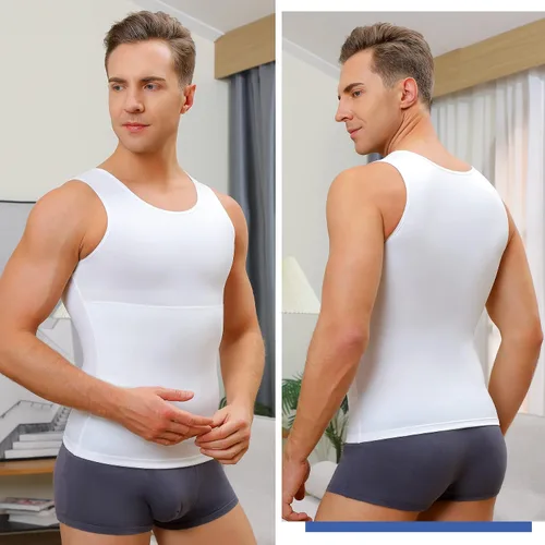 Vista 7 de Camiseta de compresión para hombre, adelgaza y moldea el cuerpo - chaleco de entrenamiento, camiseta de tirantes, para marcar abdominales, camisetas