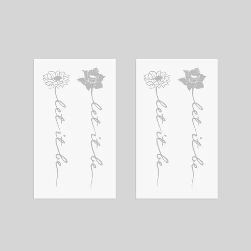 Vista 7 de Tatuaje temporal semipermanente para adultos, 2 hojas de palabras de flores, citas Let It Be pequeño, pequeño cuello de mano, calcomanías falsas
