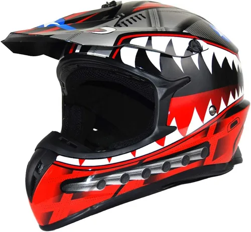 Vista 2 de 1Storm - Casco de motocross para adultos BMX MX ATV Dirt Bike Downhill Mountain Bike estilo Monster Shark Racing HKY_SC09S Rojo tiburón