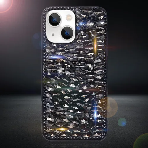 Vista 3 de Funda de lujo con pedrería para iPhone 15, funda de teléfono con purpurina 3D brillante y diamantes, color negro