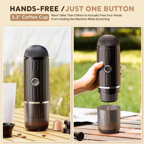 Vista 6 de Cafetera eléctrica portátil de café expreso, cafetera de viaje para camping, cafetera de auto con calentamiento automático con USB-C, con café