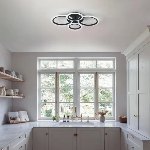 Vista 6 de Moderna lámpara LED de techo de 22 pulgadas, 36 W, 3000 lúmenes, 3000 – 6500 K, regulable con control remoto, lámpara de techo empotrada para Negro