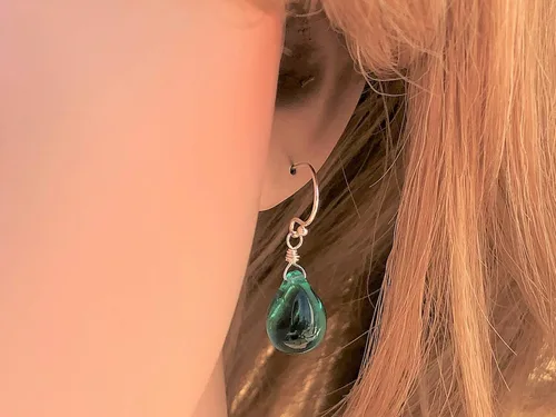 Vista 4 de Teal Green Wire Wrapped Smooth Glass Tear Drop Earrings Sterling Silver, Gifts For Christmas, Birthday, Valentines Day, Women, Her, Mom, Mothers