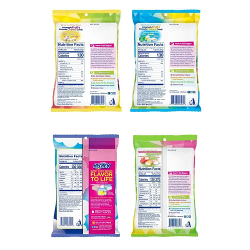Vista 6 de HI-CHEW Caramelos de mezcla variada, paquete de 4 bolsas, 17 sabores dulces masticables agridulces, divertidos y suaves únicos, sabores frutales