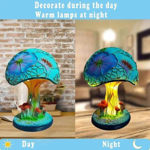 Vista 4 de Lámpara de Mesa de Resina de Vidrio Creativa en Forma de Seta, Luz Nocturna Mini de Vidrio Manchado de 5.9 Pulgadas, Decoración Bohemia