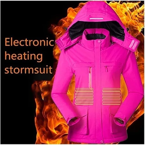 Vista 2 de Chaqueta térmica para Mujer, Chaqueta con Capucha eléctrica delgada, adecuada para deportes al aire Libre, Ciclismo y motos, Pesca, esquí