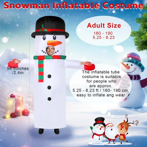 Vista 2 de Threan Disfraces inflables de Navidad, muñeco de nieve, tubo inflable, brazo agitador de Navidad con soplador para hombres y mujeres adultos