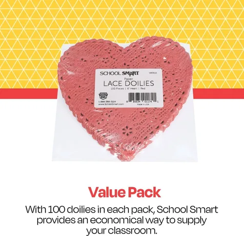 Vista 5 de School Smart Tapete de encaje de corazón troquelado de papel, 6 pulgadas, rojo, paquete de 100