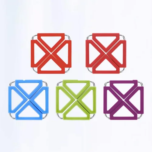 Vista 6 de Foldable Hot Pot Holder Trivet Mat, 5 Pack Silicone Stainless Steel