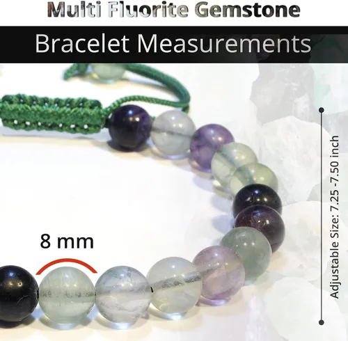 Vista 212 de Adjustable Crystal Bracelet – Gemstone Bead Bracelet with Adjustable Macrame String – Chic Gemstone Bracelet for Men and Women – 8mm Round Healing