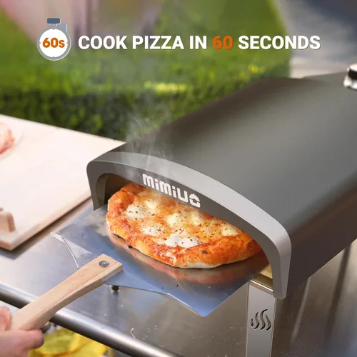 Vista 4 de Mimiuo Horno de pizza de gas al aire libre con sartén Sizzler de hierro fundido