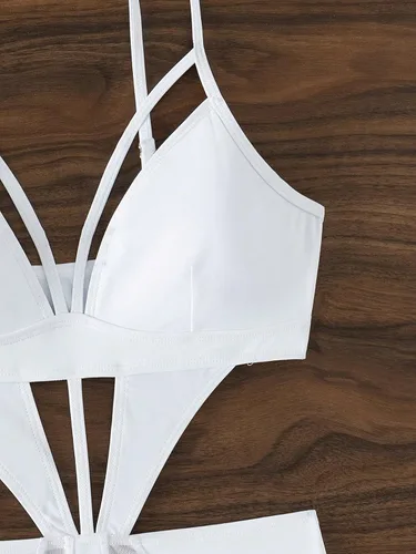 Vista 4 de MakeMeChic Traje de baño de una pieza con tiras recortadas para mujer