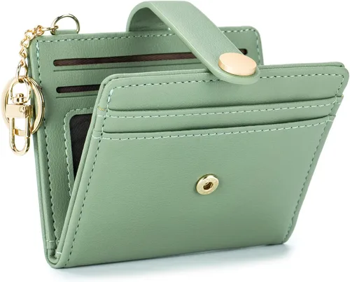 Vista 28 de POIUGOYA Billetera delgada para mujer, con bloqueo RFID, plegable, tarjetero con cremallera y bolsillo para monedas, ventana para identificación