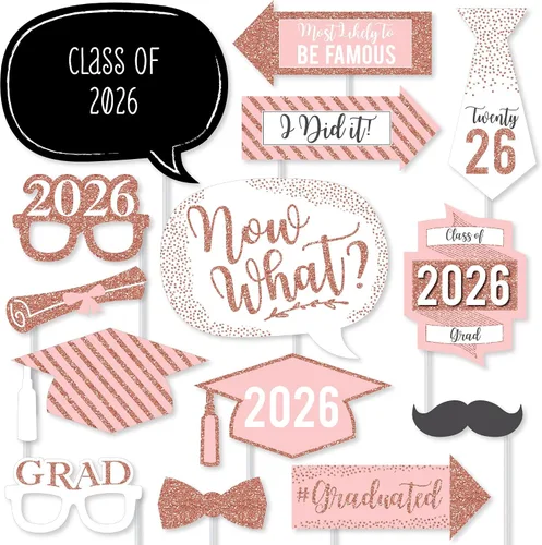Vista 19 de Big Dot of Happiness Accesorios de graduación en blanco y negro para sesión de fotos 2026, juego de 20 unidades de accesorios de cabina de fotos