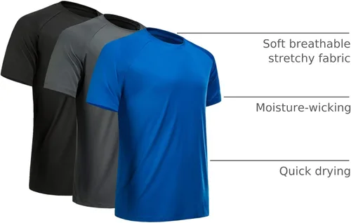 Vista 44 de Camisetas de entrenamiento para hombre, de manga corta, de secado rápido, atlético, gimnasio, activo, absorbe la humedad