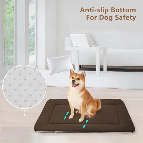 Vista 4 de Magic Dog Cama grande para perros – Almohadilla suave para jaula de 42 pulgadas, lavable a máquina, con parte inferior antideslizante, color café