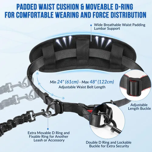 Vista 2 de AUTOWT Correa para perro manos libres con bolsa extraíble con cremallera, correas elásticas que absorben los golpes, doble asa y costuras