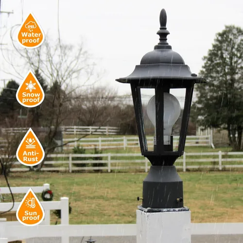 Vista 2 de LIT-PaTH Lámpara de poste para exteriores de 16 pulgadas, farol de poste exterior con vidrio transparente, iluminación de poste de aluminio cableado