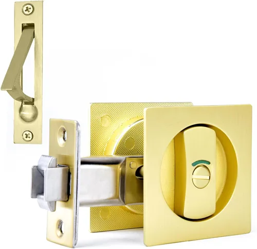 Vista 30 de Dontay Cerradura de indicadores codificados por color para puerta de bolsillo, cerradura de manijas de privacidad (cama/baño), fondo de 2-3/8 Níquel